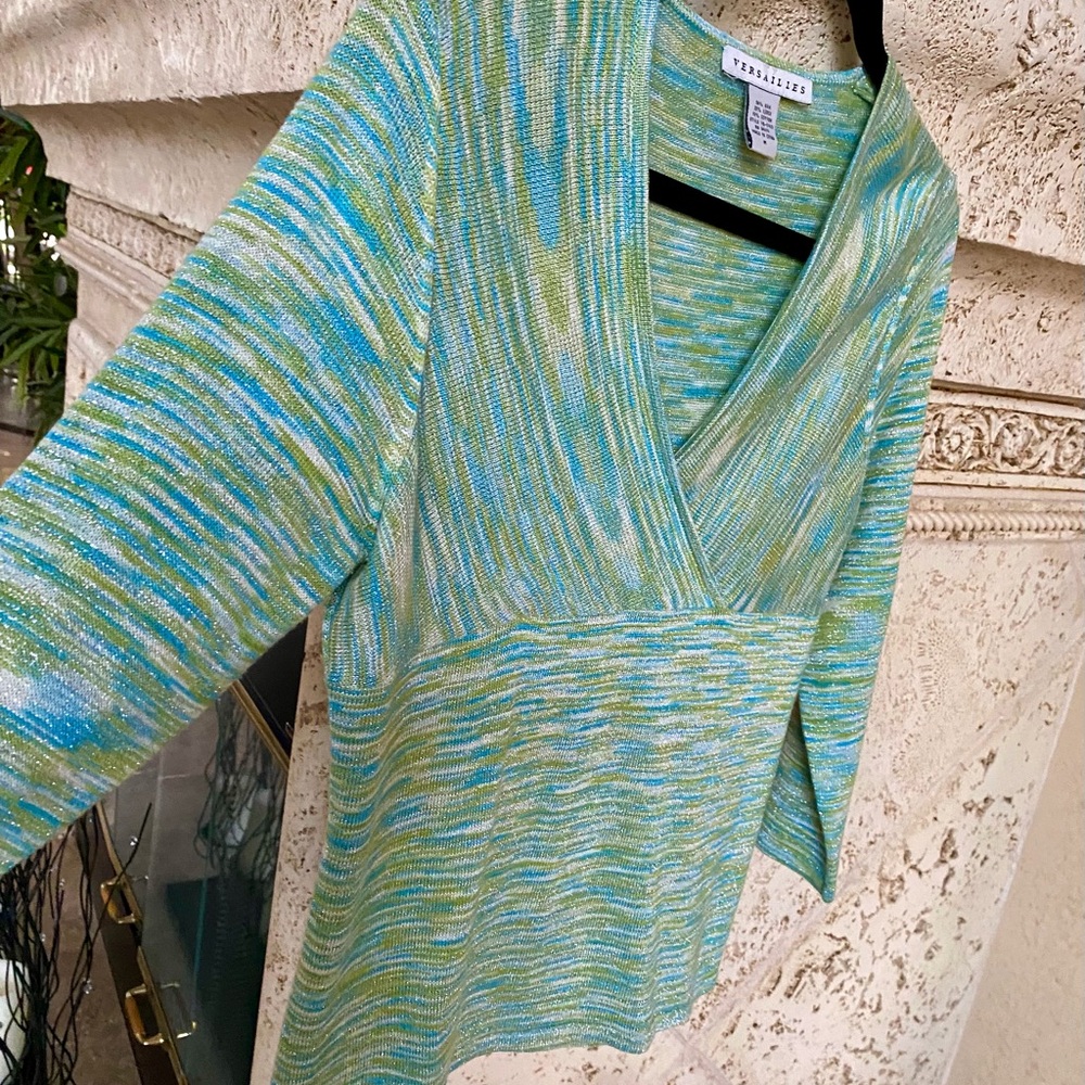 Versaille silk - lurex - cotton sweater with metallic sparkle.